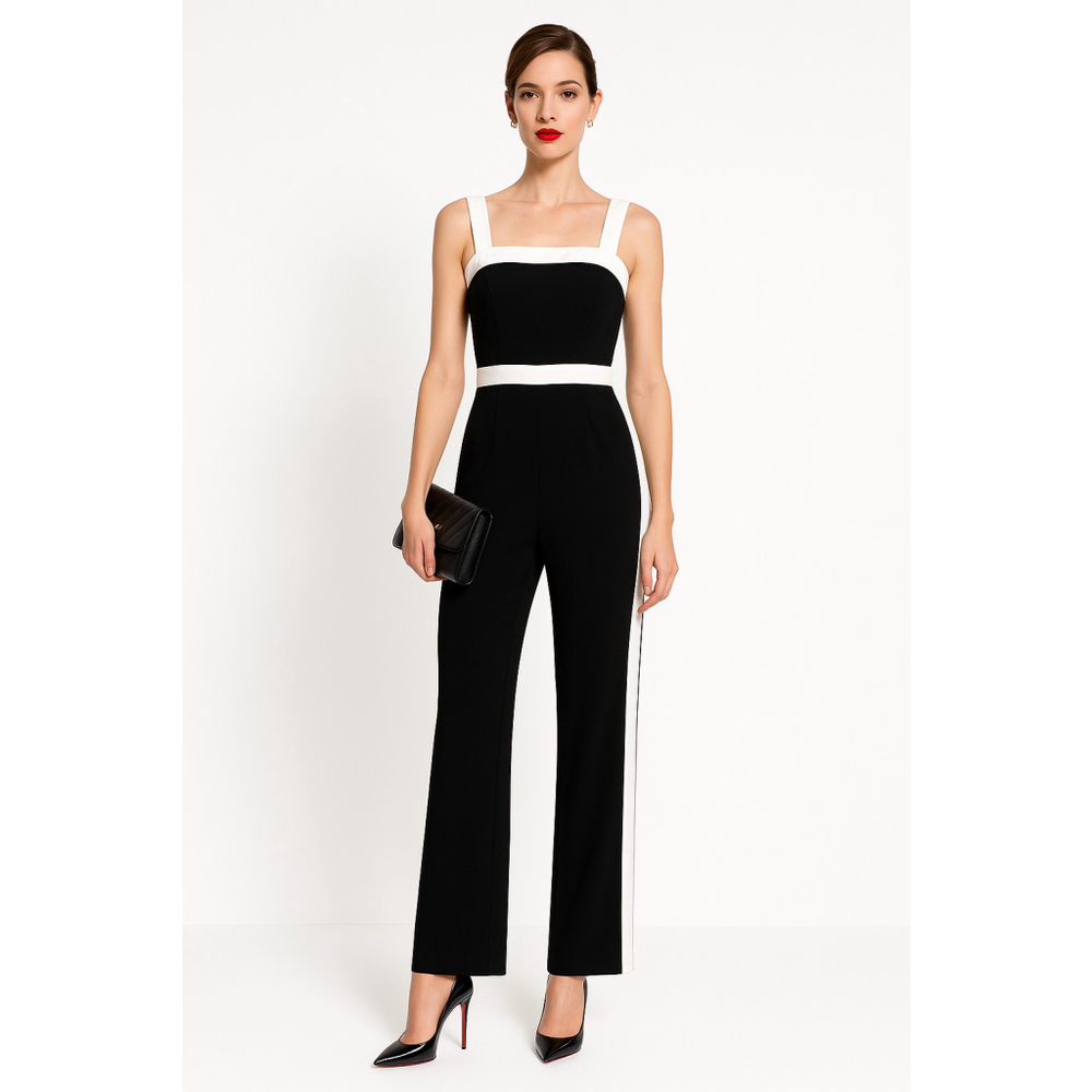 Amanda Uprichard Jessel Jumpsuit Wide Leg Evening Gown Style Black White XS
